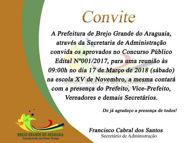 Prefeitura convoca aprovados no concurso de Brejo Grande do Araguaia