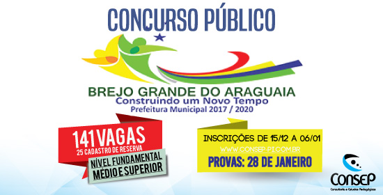 Inscrições abertas para concurso de Brejo Grande do Araguaia/PA